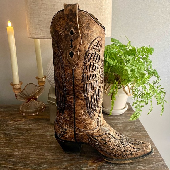 CORRAL Distressed Leather Cross Wings Glitter Cowgirl Cowboy Western Boot 8 Tan - Picture 13 of 16